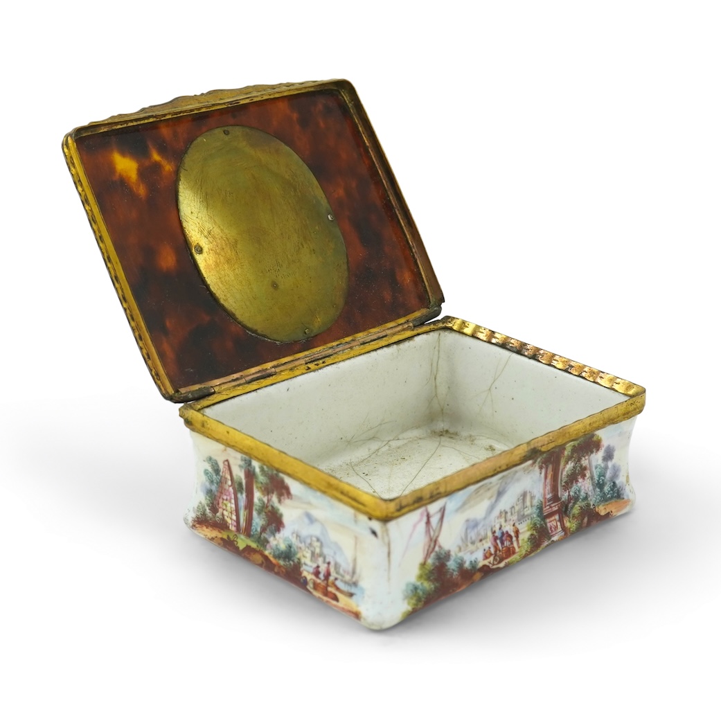 A Continental enamel on copper and tortoiseshell mounted portrait snuffbox, late 18th/early 19th century